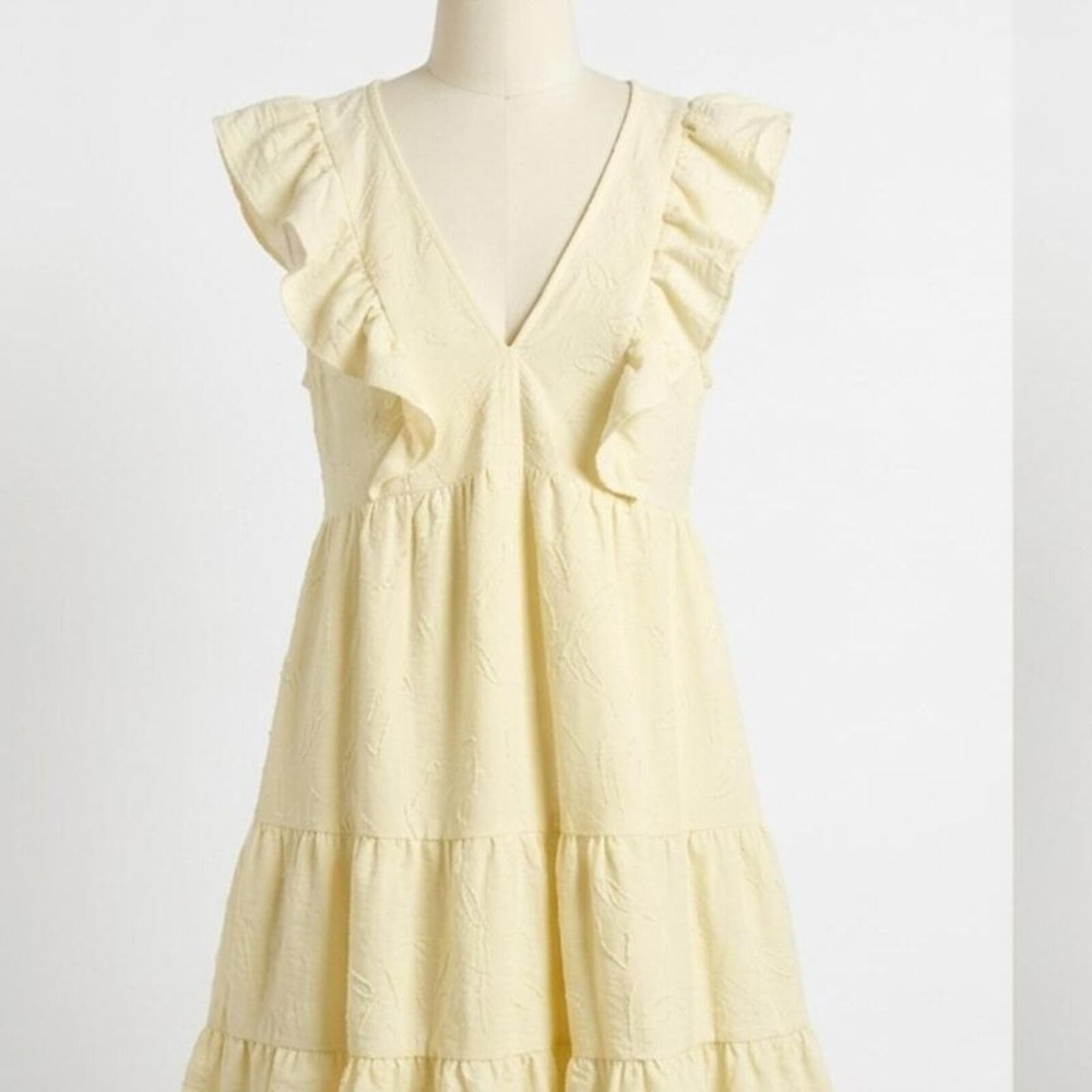 Romantic Coquette Sundress Summer Whimsical Cream Tiered Dress Small *stain*